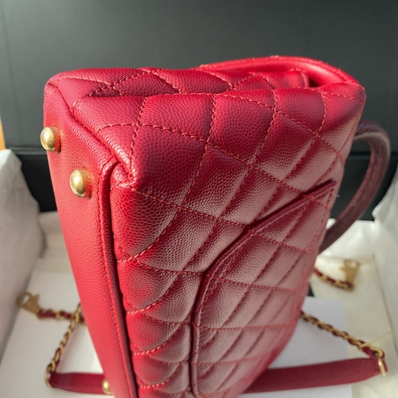 Chanel Caviar Red Mini Coco Handle Bag Lizard - Picture 7 of 12